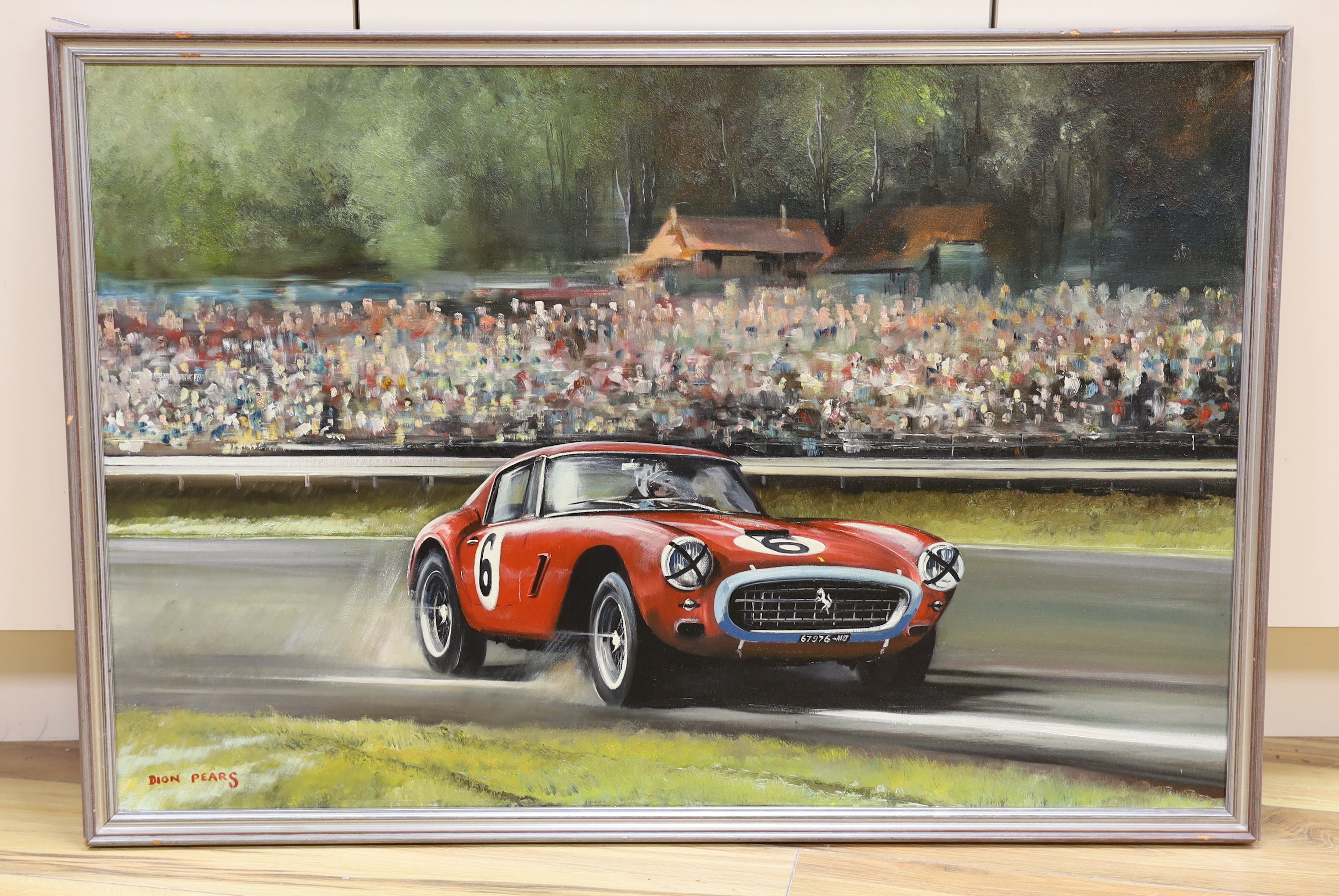 Dion Pears (1929-1985) oil on canvas, 'Ferrari 250 SWB, 1961 Tourist Trophy', signed, inscribed verso, 90 x 60cm